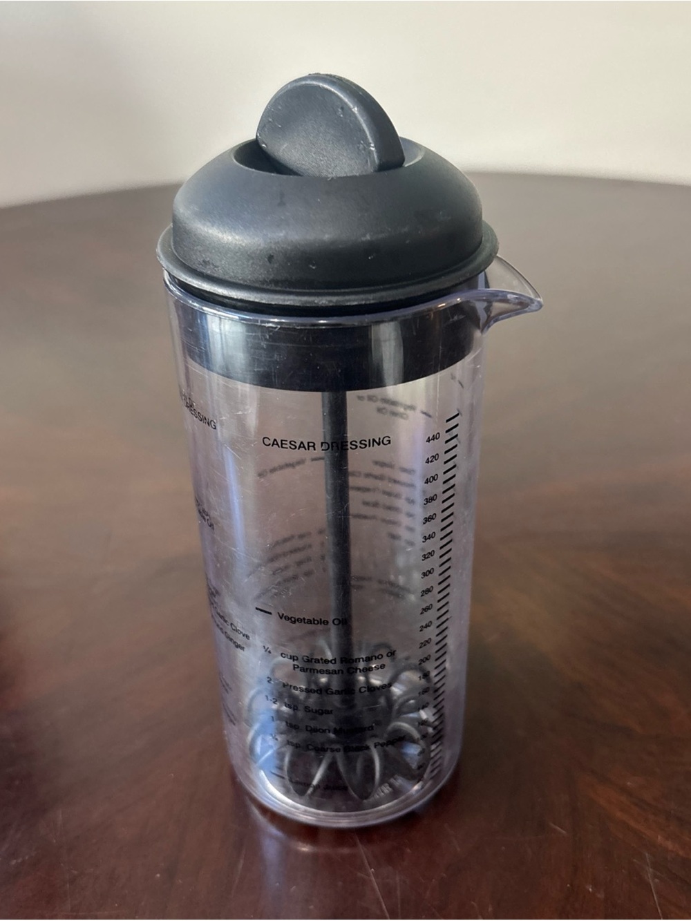 Pampered Chef Clear Plastic Dressing Shaker with Black Lid